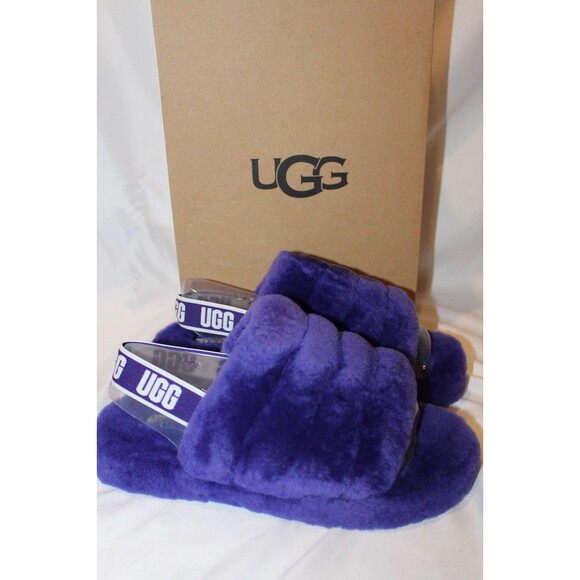 NIB UGG YOUTH 5 WOMEN'S 6.5-7 FLUFF YEAH SLIP ON SHEARLING SLIPPERS PURPLE - Picture 2 of 6